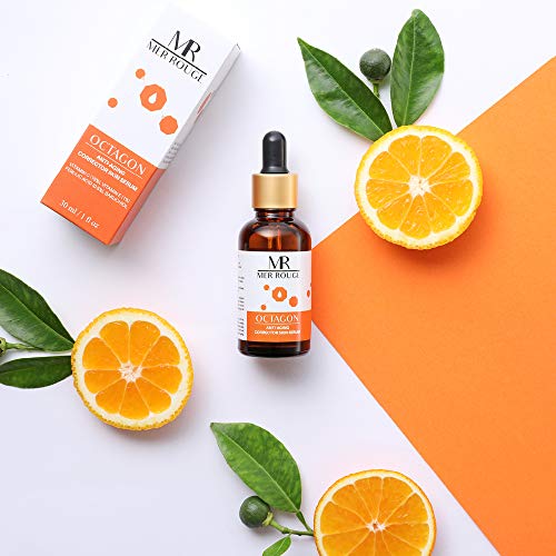 Anti-Aging Serum with Vitamin C, E, Ferulic Acid – Helps Strengthen, Brighten, Tighten, Smooth Skin Dark Spot Corrector for Face, Daily by Mer Rouge, 1 Fl. Oz.