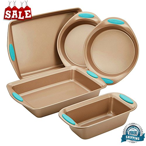 Click Here to See More Images Toaster Oven Bakeware Set Nonstick 5 pieces Durable Carbon Steel Silicone Grips Color Kitchen Decor Durable Baking Essentials Without Butter or Oil Dishwasher Safe & eBook by BADA shop