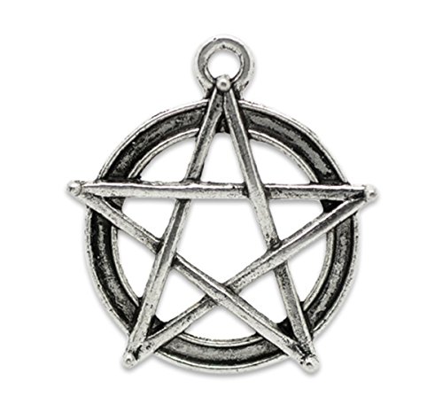 Housweety 20 Silver Tone Pentagram Round Charms Pendants 31x28mm