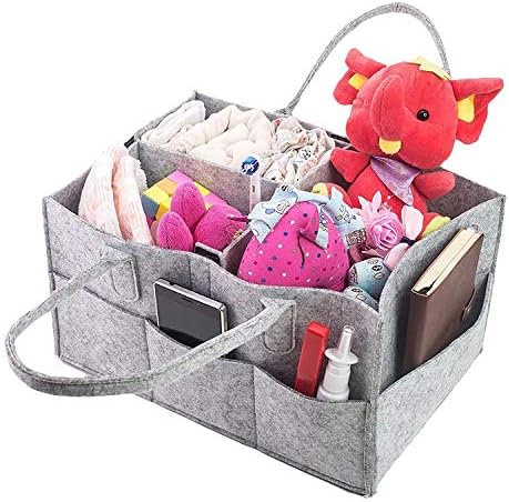 Diaper Caddy - Baby Nursery Organizer - Portable Car Travel Bag - Storage Bin for Changing Table - Baby Shower Gift Basket - Boy Girl Newborn Registry Must Haves - Premium Felt, Gray