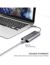Lenovo USB-C Hub, Aluminum Type C Adapter HDMI Port, Gigabit Ethernet Port, USBC Power Delivery, 2 USB 3.0 Ports, SD Card Reader USB C Devices, gris