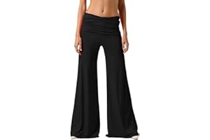 Fold Over Yoga Pants Womens Wide Leg Flowy Casual Flare Pants Ruched Waist Loose Fit Beach Lounge Palazzo Trousers