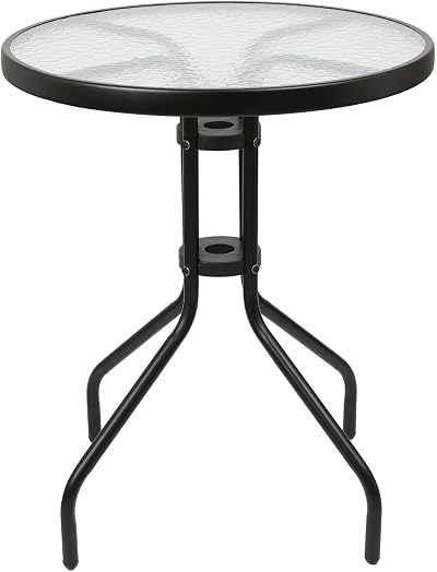 Harbour Housewares Round Glass Top Garden Table 60x60cm Black Frame