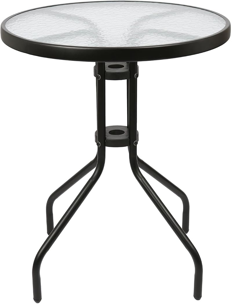 Harbour Housewares Round Glass Top Garden Table 60x60cm Black Frame