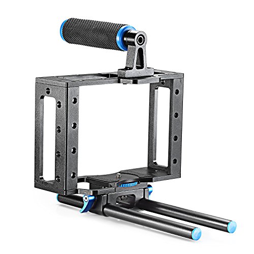 Neewer Aluminum DSLR Camera Cage Kit With 15mm Rod Rig For Nikon Pentax Canon Sony and Other DSLR Camera to Mount Microphones, Monitor, Sound Recorders, Top Handle, Tripod, Follow Focus