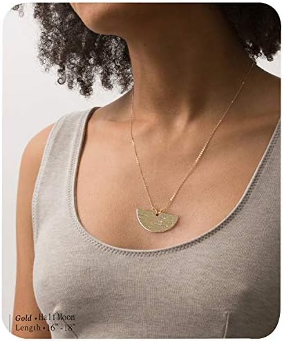 Choker Necklace for Women Dainty Handmade 18K Gold Fill Carved Half Circle Waning Moon Phase Pendant Chain Minimalist Jewelry Mothers Day Jewelry Gift