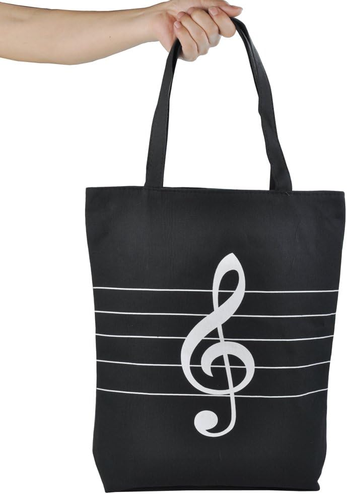 KingPoint Music High Note Treble Clef Pattern Canvas Handbag Shopper Grocery Bags Kids Students Reusable Tote Carrying Books Snacks Food Lunch Dinner Box(Black) - Image 3