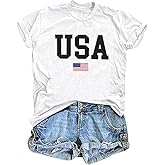 USA Flag Tee Shirt for Women 4th of July Memorial Day Gift T Shirt Casual Short Sleeve American Proud T-Shirt Tops