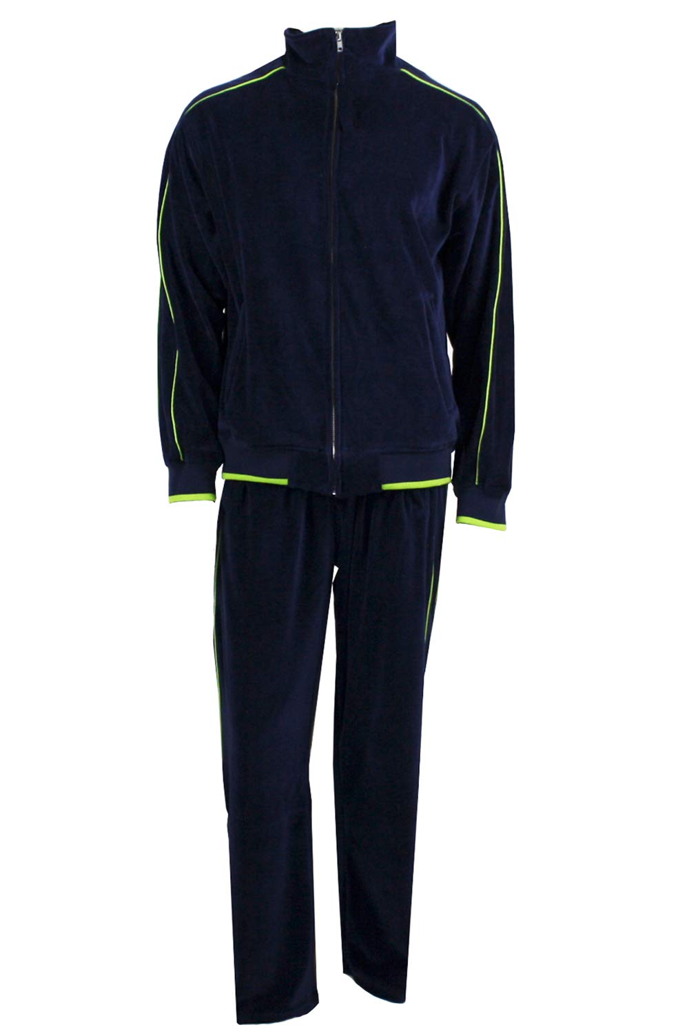 Sweatsedo Navy Blue Mens Velour Tracksuit with Lime