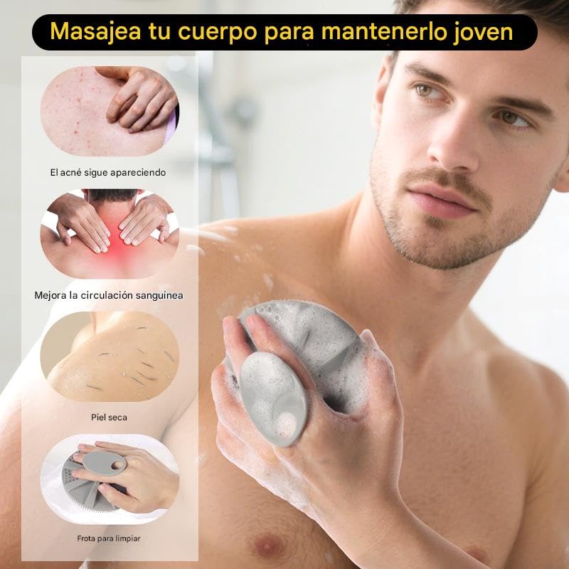 Set de cepillos corporales de silicona de 4 piezas, cepillo de mano no eléctrico con empuñadura antideslizante para un poder de limpieza superior y cerdas suaves para limpiar y masajear cada parte de su cuerpo. (Black)