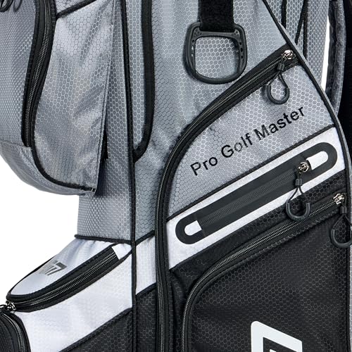 PGM Black Golf Cart Bag, 14 Way Silent Top Divider Premium Golf Bag with Ergonomic Handles & Rain Cover
