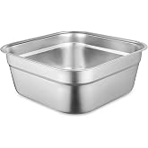 Toyosport Stainless Steel Washing Basin, Versatile Sink Dish Tub, Large Square Kitchen Container, Vegetable Cleaning Bowl, Sturdy Dishpan for Home Use