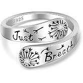 Iringnier Hope Just Breathe Rings for Women Just Breathe Ring Sterling Silver 925 Dandelion Spoon Jewelry Adjustable Encouragement Gifts
