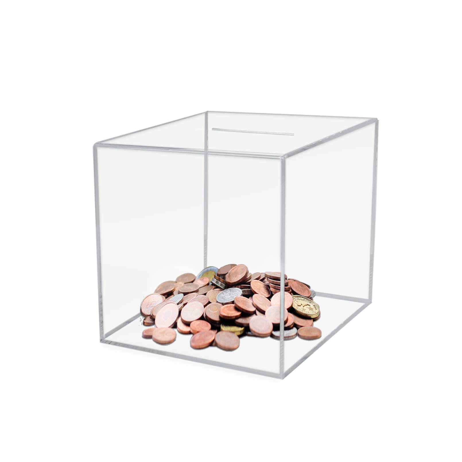 15 × 15cm Acrylic Piggy Bank Break to Open Square Money Box for Adults Acrylic Money Saving Box 6"× 6"× 6", Transparent