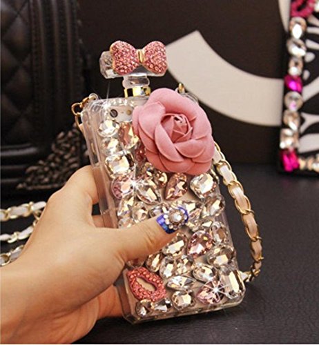Galaxy S7 Edge Perfume Bottle Case,Jesiya Handmade Luxury Elegant Bling 3D Flower Bow Lip Diamond Crystal Fitted Case for Samsung Galaxy S7 Edge(Pink Flower)