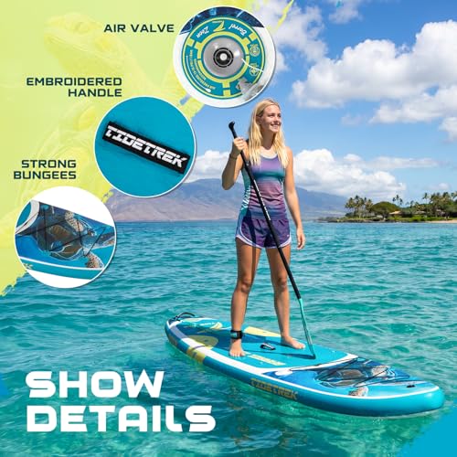 TIDETREK 11'/11'6" x 33"/34" x 6" Inflatable SUP Paddle Board – Extra-Wide, Stable Stand Up Paddle Board with Premium Full Accessory Set for Adults & Youth