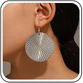 Sttiafay Boho Texture Disc Drop Earrings Gold Large Disc Earrings Vintage Disc Coin Earrings Hammered Round Dangle Earrings Jewelry for Women