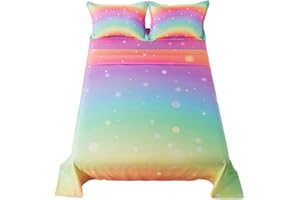 ADASMILE A & S 4 Pieces Girls Sheet Rainbow Sheets Full Size for Kids Teens Glitter Girly Bedding Sets Colorful Tie Dye Pastel Bed Set with 2 Pillowcases Soft Microfiber All Season Room Decor