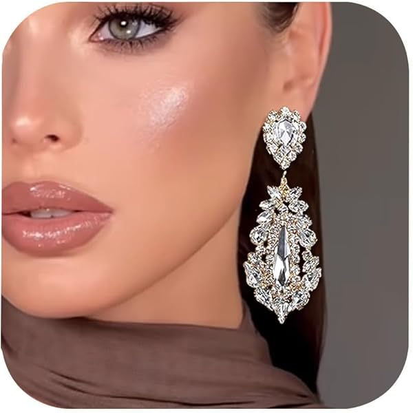 Denifery Long Tassel Crystal Drop Earrings - Bling Rhinestone Dangle Earrings For Women