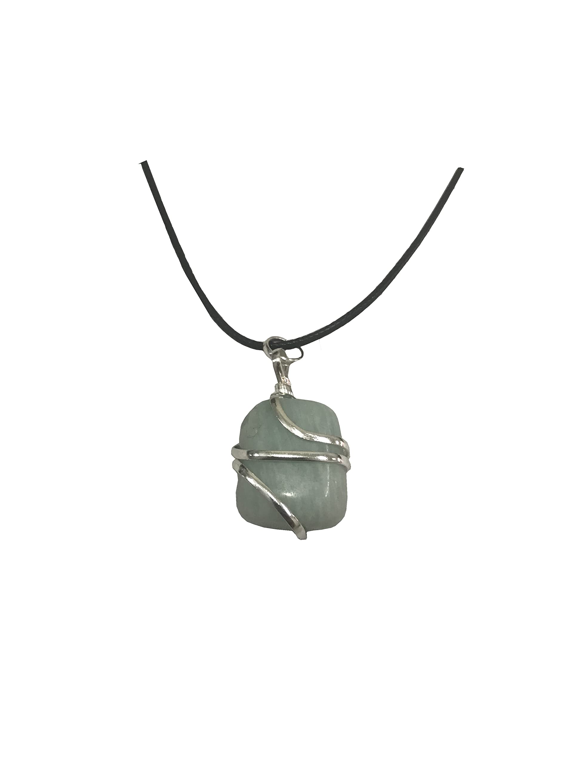 Gavya International Raw Amazonite Tumbled Crystal Healing Stone Pendant for Charm Happiness Prosperity Spirituality Gift Necklace with rope wax chain