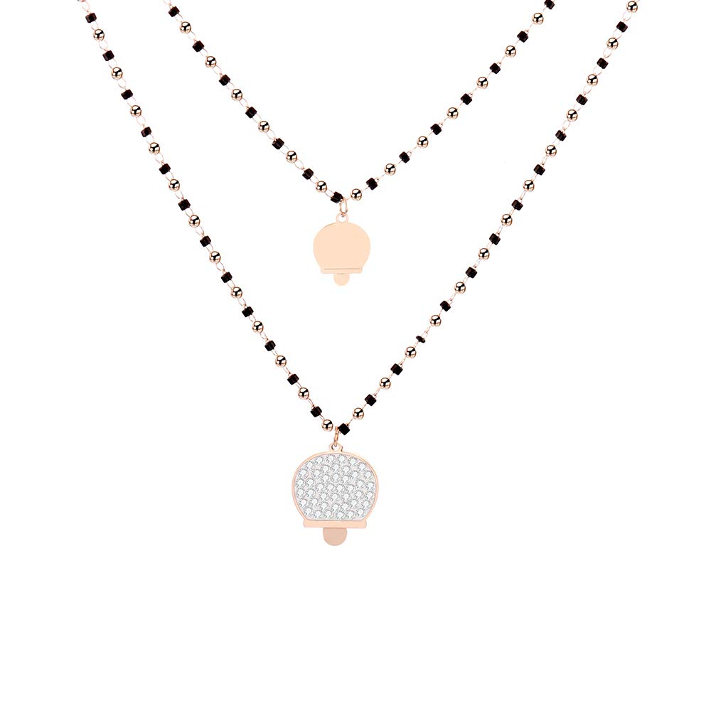 New Stainless Steel Double-layer Necklace for Women, Black Crystal Stainless Steel Bead Chain Bell Pendant Dazzling Crystal Fashion Jewelry Women Necklace Gift for Friends