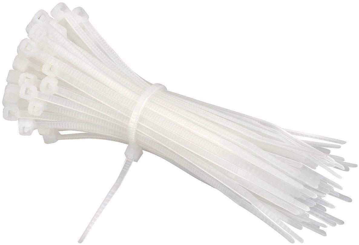 100 Pack Cable Ties White, Nylon Zip Ties for DIY, Office, Garden, Garage and Workshop, Multi-Pack Plastic Tie Wraps Size: 2.5mm x 200mm
