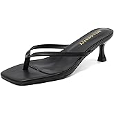 Mindeeryy Thong Sandals Kitten Heels Square Toe Flip Flops Slip On Heels for Women Kitten Heel Sandals Low Heel 2.4 Inch for Casual