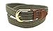 Olive & Beige Braided Elastic Stretch Leather Tipped Belt Gold Buckle