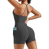 OMKAGI 2 Piece Workout Sets for Women Padded Sports Bra Tank Booty Gym Shorts with Pockets