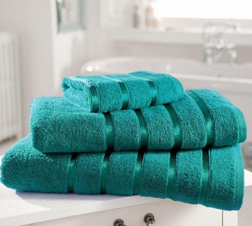 Luxury Pair Of TEAL Egyptian 100% Cotton 600gsm Satin Stripe Towel, BATH SHEET