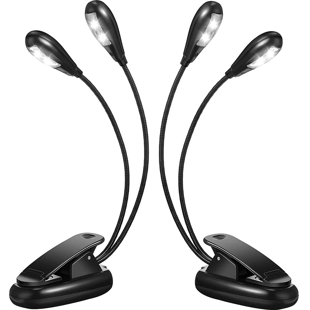 Kaneorooir 2Pcs Music Stand Light Clip on LED Book Lights Dual Arm Reading Lights for Books in Bed 360 Degree Adjustable Clip