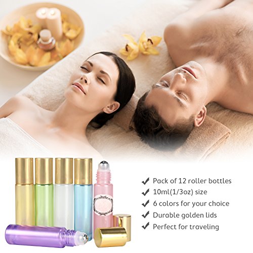 Pearl Colored Essential Oil Roller Bottles - 12 Pack, 10ml Glass Roller Bottles for Essential Oils By Mavogel, 3 Extra Roller Balls, 24 Pieces Labels, Droppers, Opener, Funnel and Brush Included - Thumbnail 6