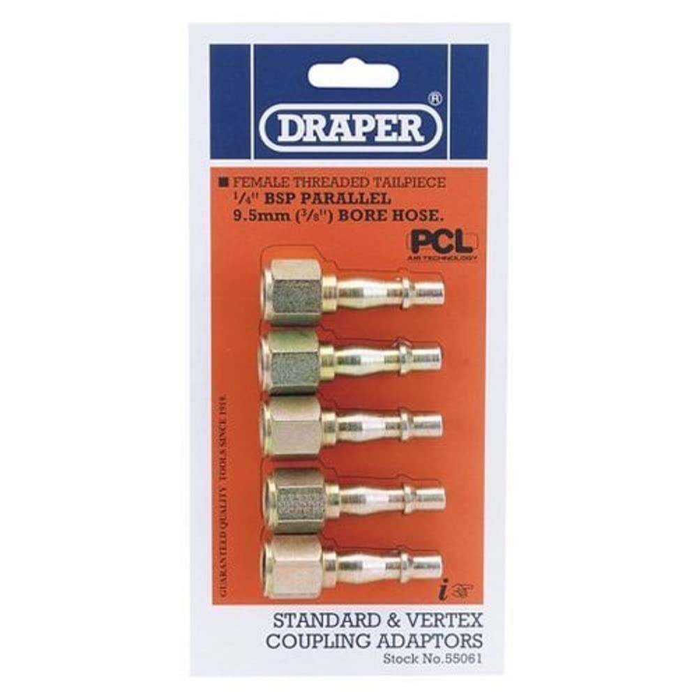 Draper 55061 PCL Coupling Screw Adaptor, 1/4" Female Thread, Pack of 5 , Blue