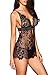 AnloveKiss Women Sexy Lingerie Black Eyelash Lace Chemise Babydoll Nightwear Set See-Through (Medium, Black)