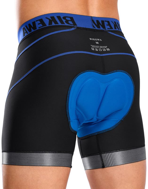 Photo 1 of Bikewa Men's Cycling Underwear with Anti-Slip Leg Grips 4D Padded Bike Shorts MTB Liner for Bicycle Biking Riding(Black/Blue,XXL)
