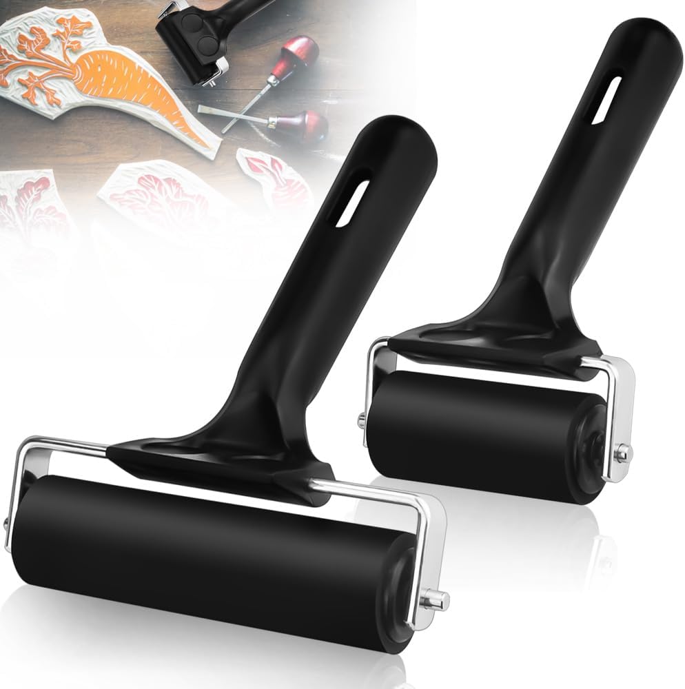 ADERTOS Rubber Brayer Roller 2 PCS - 10cm & 6cm for Printmaking, Stamping