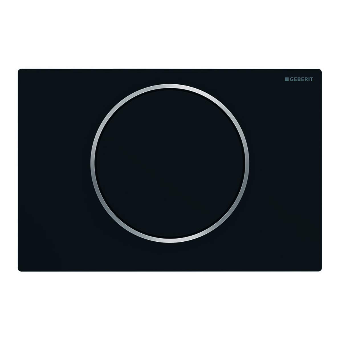 Geberit Sigma 10 115758145 Actuator Plate for Flush-Stop Flushes, Front Actuation, Panel + Buttons Black Matt Design Ring Polished