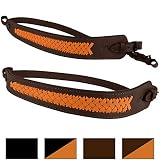 BRONZEDOG Genuine Leather Rifle Sling Braided Shotgun Strap Durable Hunting Shoulder Belt (Brown with Orange Branding)