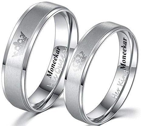 Moneekar Jewels Couples Collection Titanium Stainless Steel Couple Ring for Unisex - Adult's & Child's (Pack of 2)