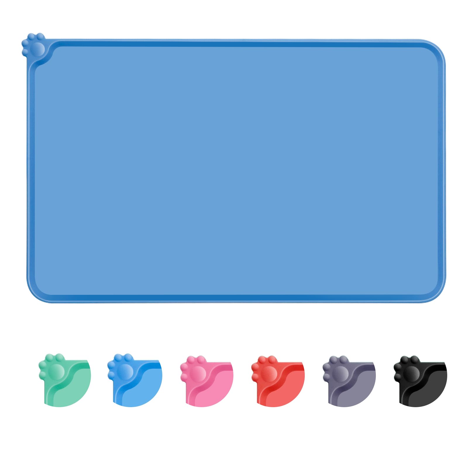 MOACC Dog Food Mat, Silicone Pet Feeding Mat, Non Slip & Waterproof Bowl Mat for Dog and Cat, 47 x 30 cm, Blue