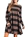 onlypuff Women's Casual Dress Striped Knee Length Flared Swing Cute With Pockets Irregular Hem