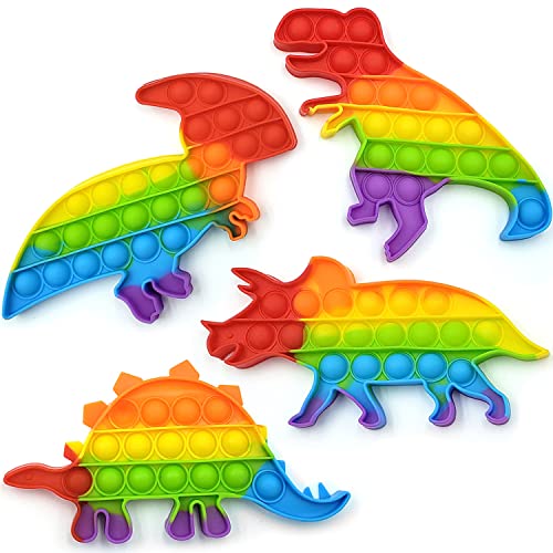Dinosaur Pop Fidget Toys Set, Silicone Rainbow Dinosaur Popper Fidget