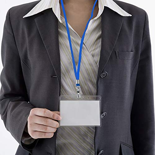 ID Badge Holder with Lanyard, Segarty 50pcs Waterproof Horizontal Name Tags Holder Party Favors, Standard Cards Protector for School Students, Workshop Worker, Conference, Business,Fair