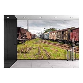 Abandoned Old Railway Wagons at Station - Removable Wall Mural | Self-Adhesive Large Wallpaper - 66x96 inches