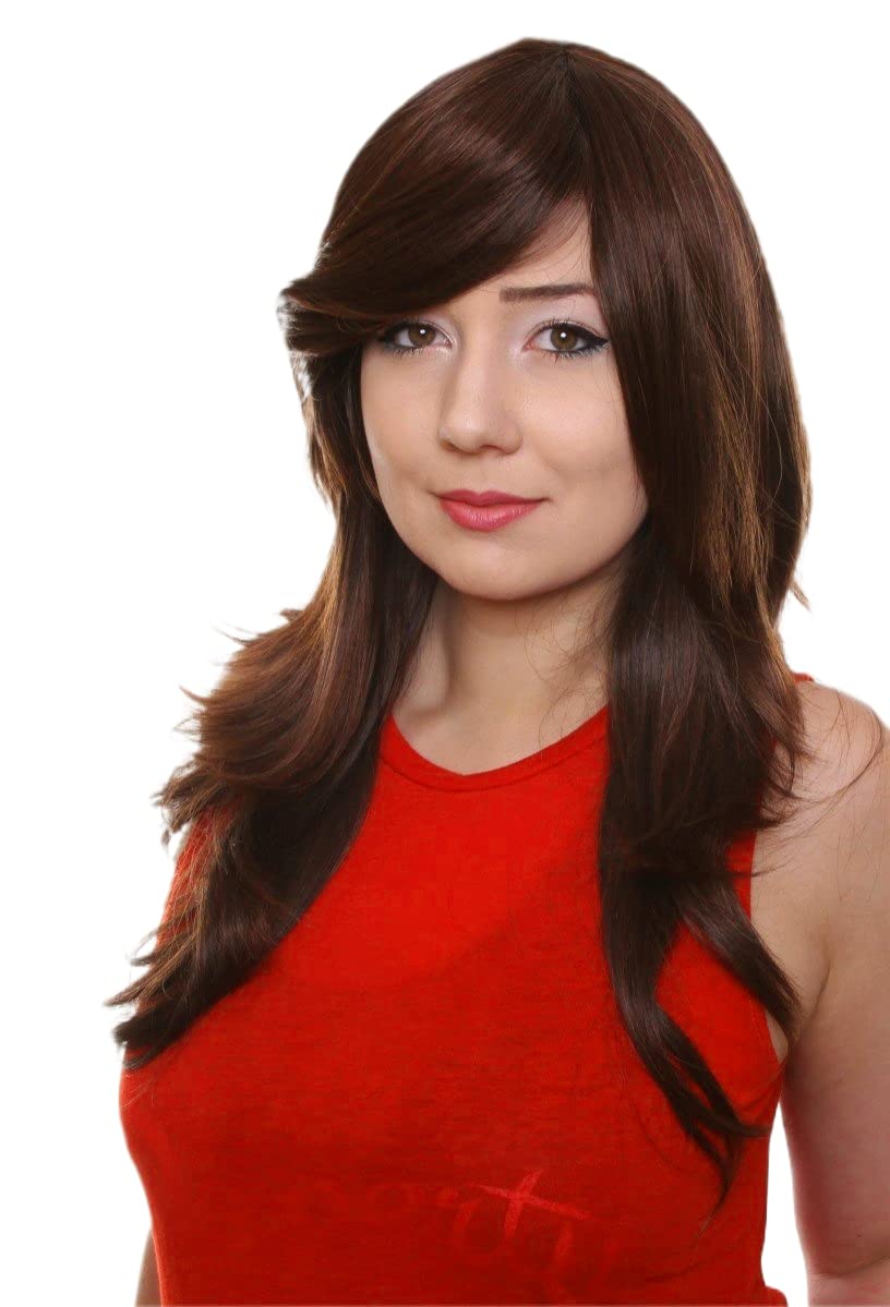Prettyland C327 Long Hair Women Brunette Wig Straight Layered Natural Haircut Long Bangs Black Brown Mixed โ image 1