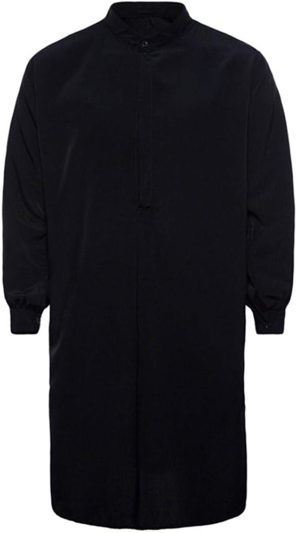 Men's Autumn Casual Muslim Thobe Islamic Arabic Clothing Long Sleeve Shirt Autumn Winter New Tops (Black, M)