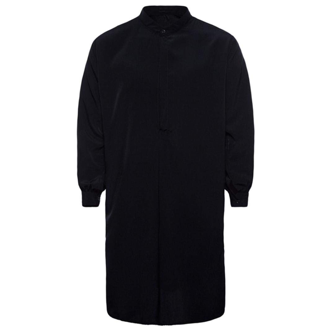 Men's Autumn Casual Muslim Thobe Islamic Arabic Clothing Long Sleeve Shirt Autumn Winter New Tops (Black, M)