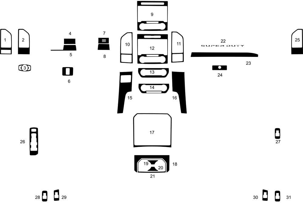 Rvinyl Rdash Dash Kit Decal Trim for Ford F-250 / F-350 F-450 2017-2019 - Gloss (White)