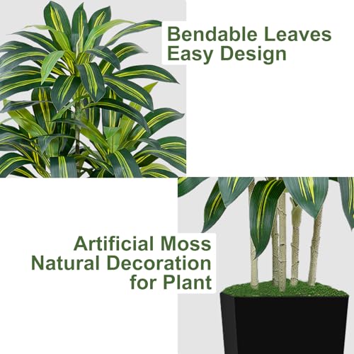 Keeplush Dracaena Artificial Tree with Black Pot, 150 cm High Indoor Artificial Plant and 105 Leaves, Artificial Tree for Indoor Outdoor Office Bedrooms Living Room Decoration Modern
