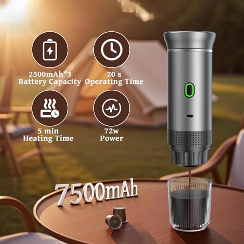 YQZenith Portable Coffee Maker Espresso Machine, Travel Espresso Maker, Coffee Maker Portable with Small Tea Cup, Compatible with Ground Coffee & Coffee Capsules for RV, Car, Hiking, Camping and Offic